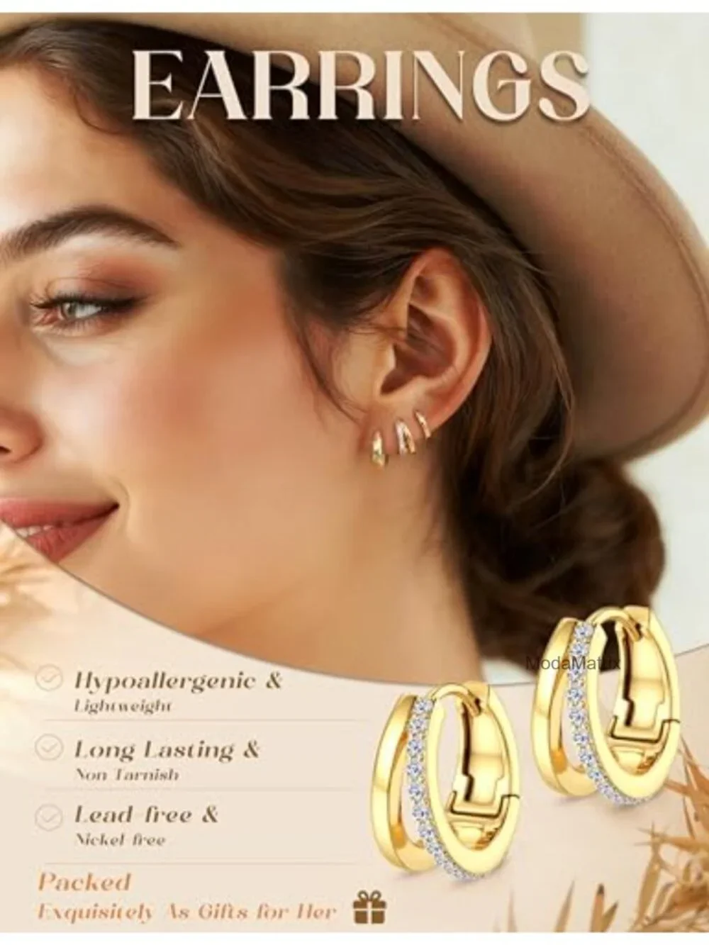 3 Pairs 14K Gold Plated Hoop Earrings for Women Huggie Hoop Earring Sets
